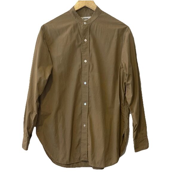 Buck Mason Band Collar Shirt Men M Brown Long Sleeve Button Front Grandad Casual - Picture 1 of 8